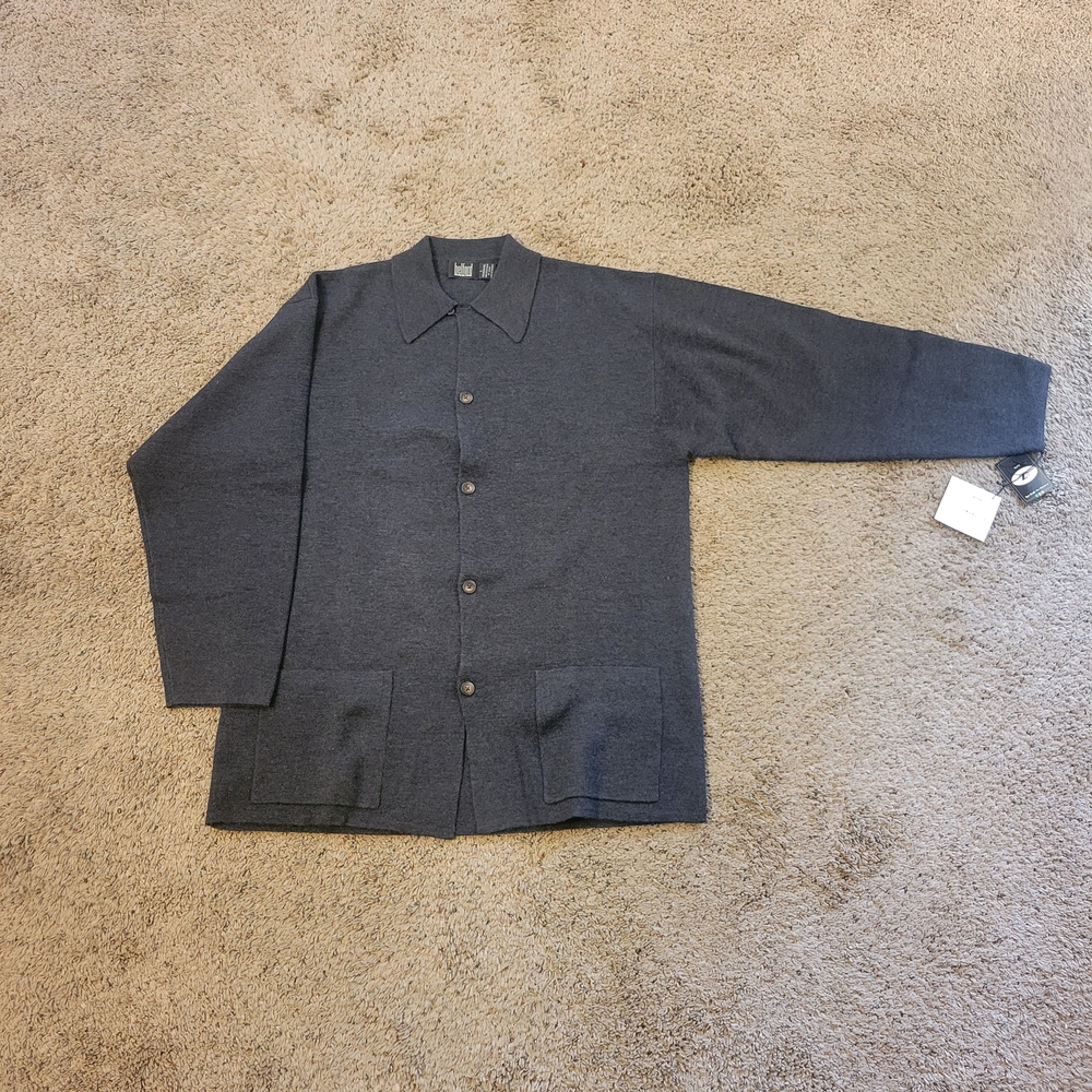 Men's Belford Charcoal Button-Front 100% Merino Wool Sweater